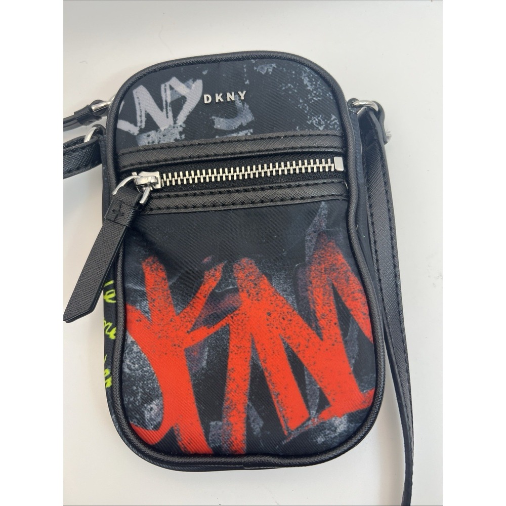DKNY Gigi Flight Bag Black Multi Graffiti Crossbody Mini Purse